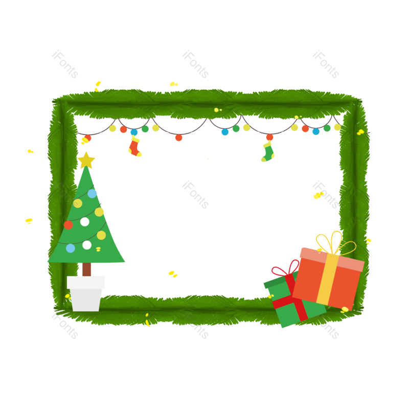 边框图片,装饰元素,圣诞老人PNG,彩灯免抠素材